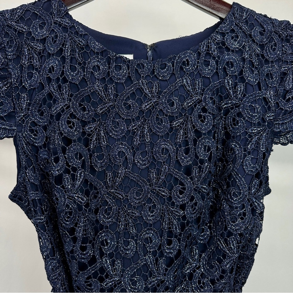 Suzi Chin for Maggy Boutique Navy Blue Lace & Taffeta Fit & Flare Cocktail Dress - Picture 5 of 10